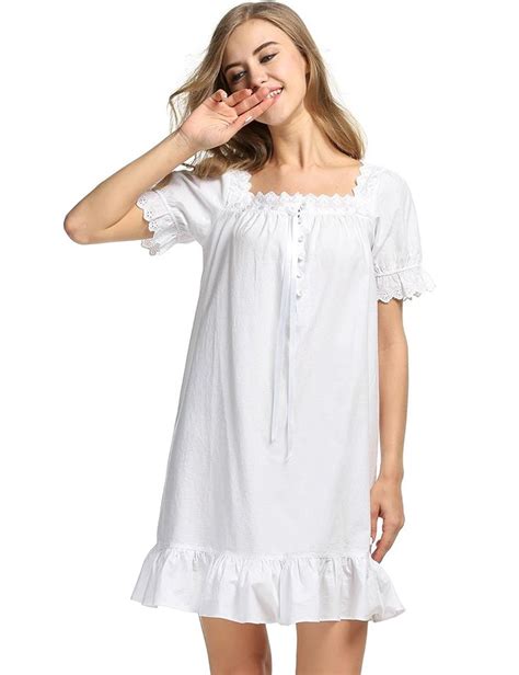 Womens Cotton Victorian Vintage Short Sleeve Martha Nightgown Sleepwear