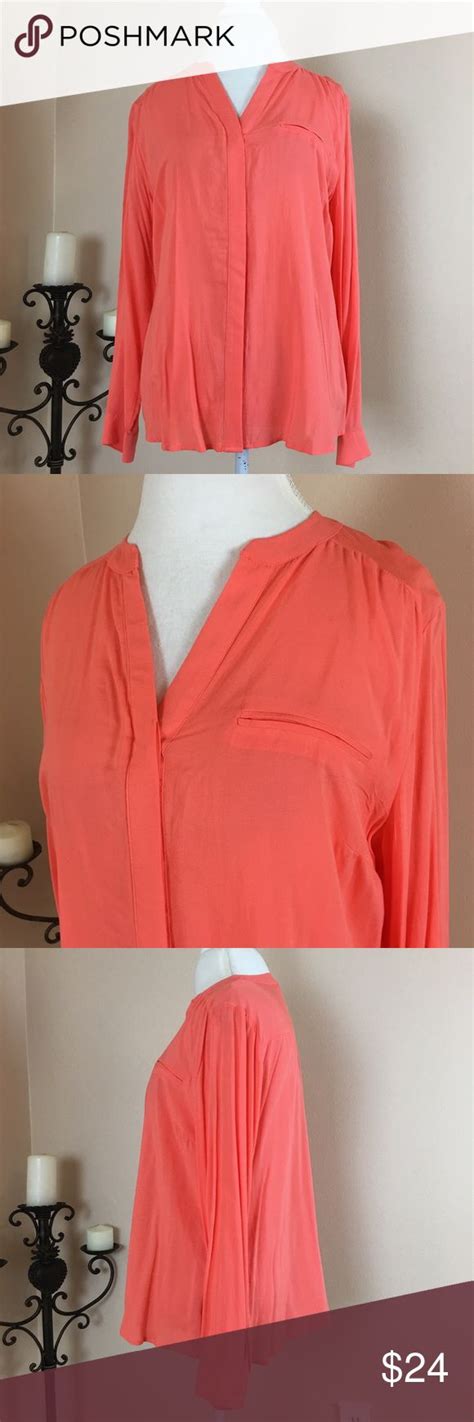 Coral Orange Long Sleeve Blouse Size Xl Casual Outfits Modest