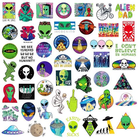 Pack Of 25 Vinyl Cool Alien Stickers Die Cut Decal Set Etsy