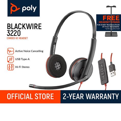 Poly Plantronics Black Wire C USB A Headset With Noise