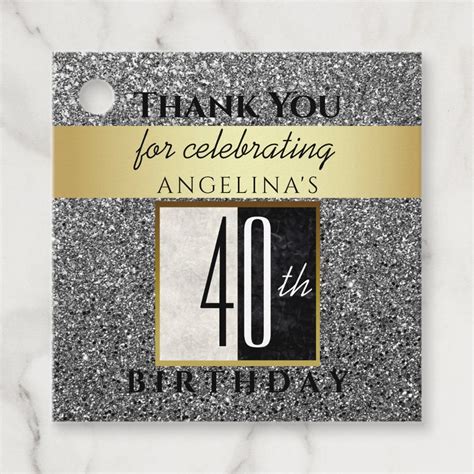 Glitter Silver 40th Birthday Thank You Favor Tags Zazzle