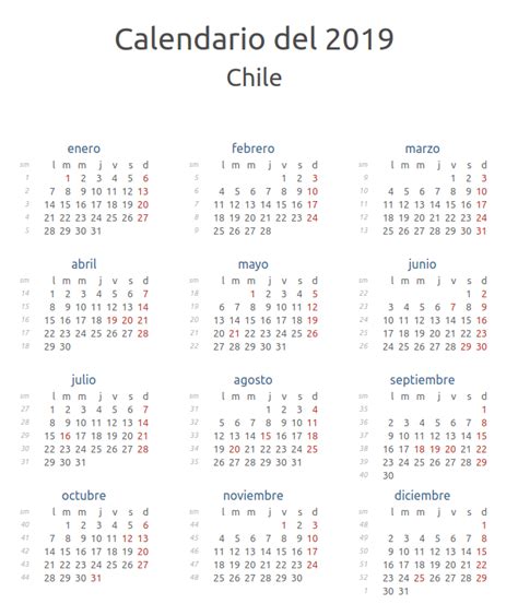 Calendario 2019 Chile Con Feriados Para Imprimir Pdf