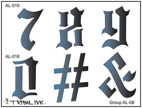 Airbrush Tattoo Stencil Set Old English Numbers Large 08