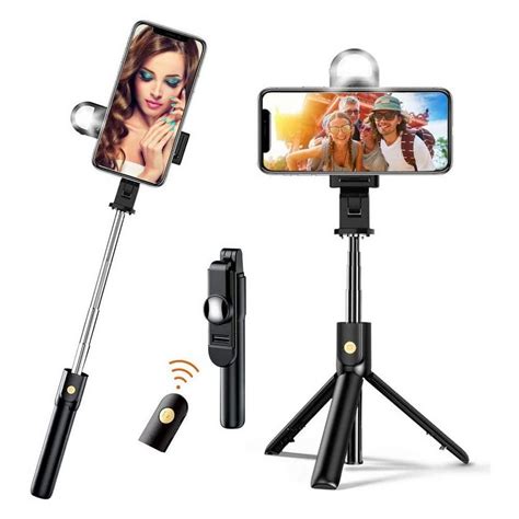 haiaveng 4 in 1 selfie stick stativ mit licht mini selfie stick mit