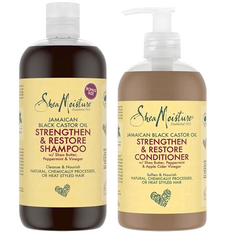 Shea Moisture Jamaican Black Castor Oil Strengthen And Restore Shampoo 473ml And Conditioner 384ml Twin