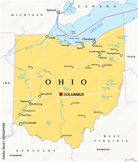 Ohio Oh Political Map State In East North Central Region Of