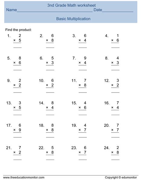 The worksheets can be made in html or pdf format (both are easy to print). 3rd Grade Multiplication, worksheets for extra practice, more