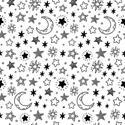 Seamless Hand Drawn Stars Starry Sky Sketch Doodle Star And Night Ve