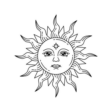 Celestial Sun With Face And Opened Eyes Stylized Drawing Tarot Card