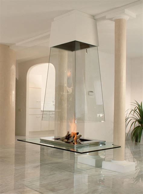 Pyramidal Free Hanging Glass Fireplace Bloch Design Archinect