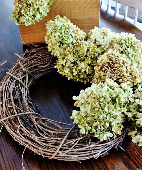 Wreath base in the desired. How to Make a Hydrangea Wreath | Dried flower wreaths, Diy ...