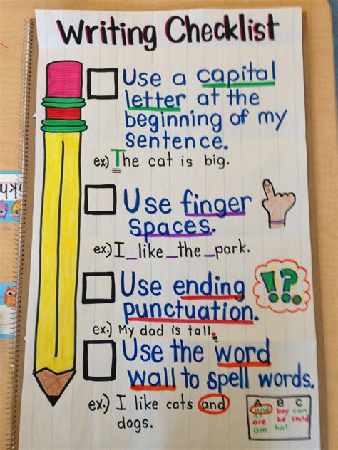 Pin By Dina Schwartz On Kindergarten Writing Checklist Anchor Chart