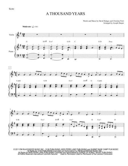 A Thousand Years Violin And Piano Sheet Music Pdf Download