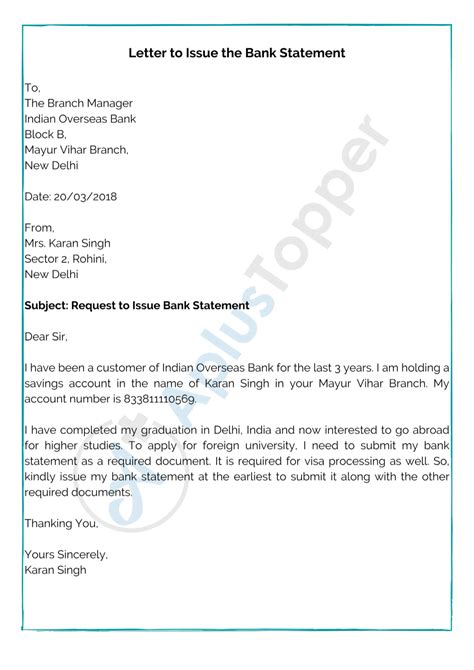 Bank Statement Request Letter Format And Samples