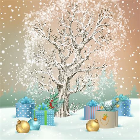 Vector Winter Christmas Scene Background Stock Vector Illustration Of