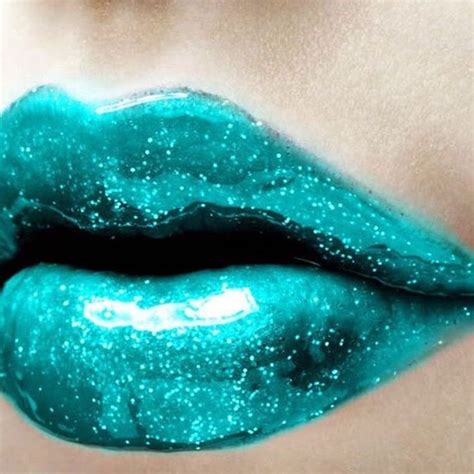 Turquoise Aqua Teal Glitter Lips Lipstick Glossy Lips Lip