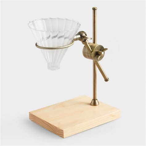 Brass Pour Over Coffee Dripper Stand With Wood Base V2 Coffee