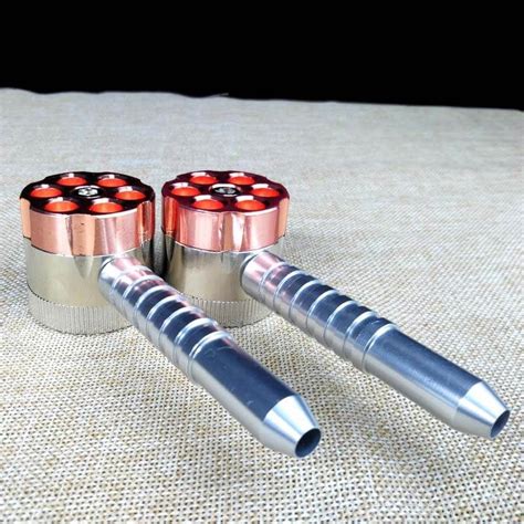 wholesale brand metal herb grinder smoking pipe six shooter two function tobacco pipe bullet