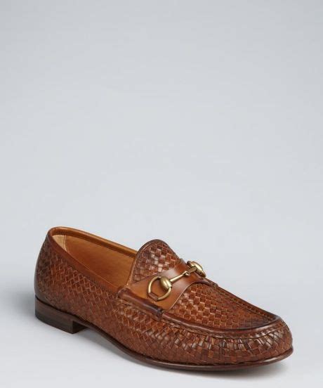Gucci Brown Woven Leather Horsebit Slipon Loafers In Brown For Men Lyst