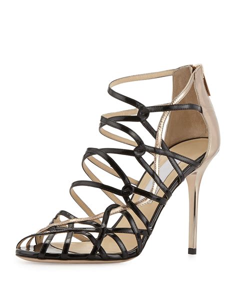 Jimmy Choo Fiscal Strappy Woven Leather Sandal Blacknude
