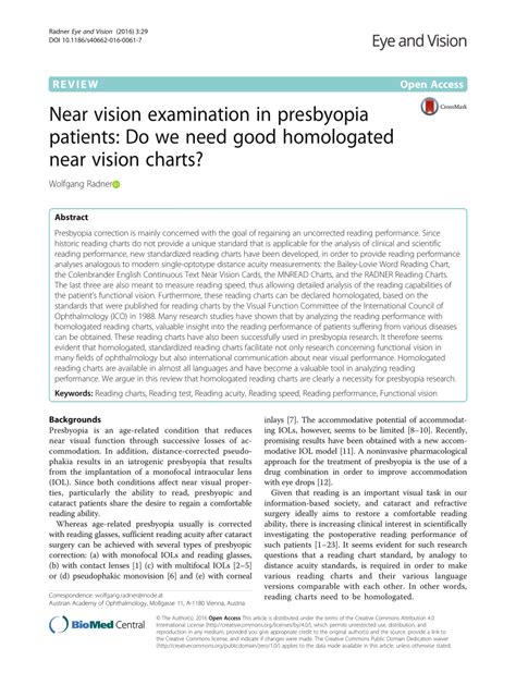 Pdf Near Vision Examination In Presbyopia Patients Do We Need Good