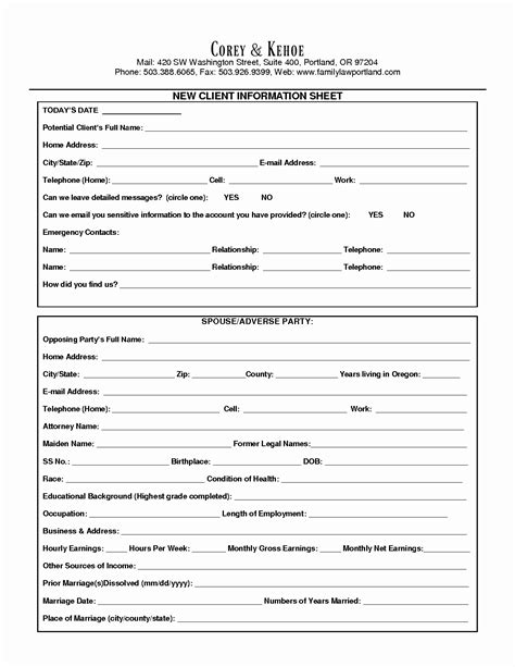 New Client Form Template