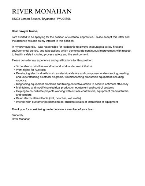 Electrical Apprentice Cover Letter | Velvet Jobs