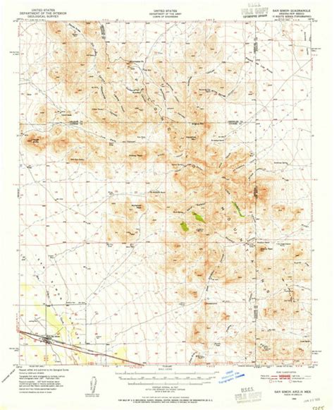 San Simon Arizona 1950 1955 Usgs Old Topo Map Reprint 15x15 Az Quad