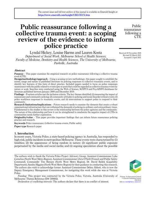Pdf Public Reassurance Following A Collective Trauma Event A Scoping Review Of The Evidence
