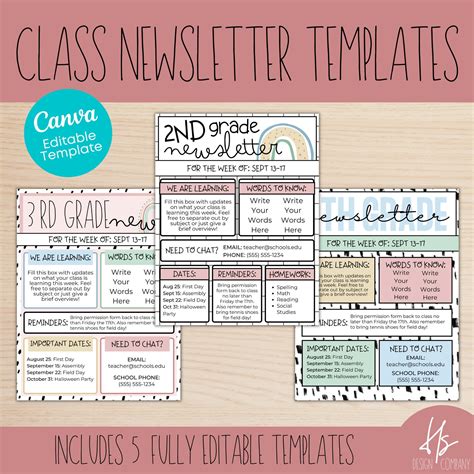 Editable Classroom Newsletter Templates Modern Colorful Etsy
