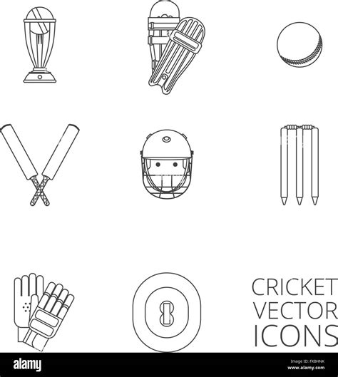 Cricket Icons Set Black Outline Stock Vector Image And Art Alamy
