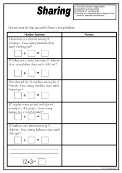 Addition & subtraction word problems within twenty {ideal for special education}. Sharing (Division) Word Problems Worksheet {Grade 1} by ...