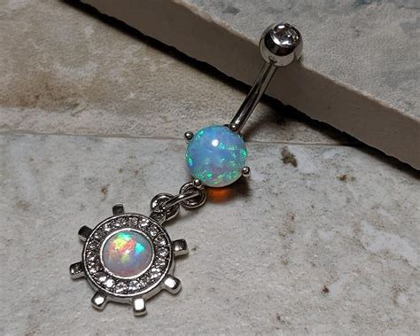 Opal Belly Button Ring Navel Piercing 14g Belly Ring Etsy Navel Jewelry Navel Rings Belly