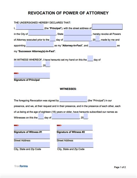 Printable Revocation Of Power Of Attorney Template