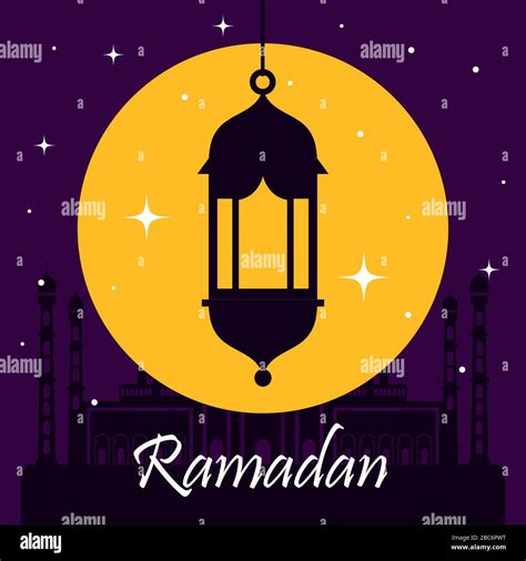 Ramadan Kareem Poster With Silhouette Of Lantern Hanging Stock Vector
