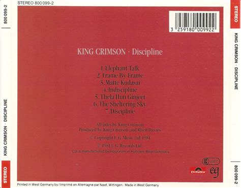 The First Pressing Cd Collection King Crimson Discipline