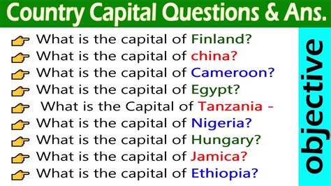 Country Capitals General Knowledge Questions Answers Capital