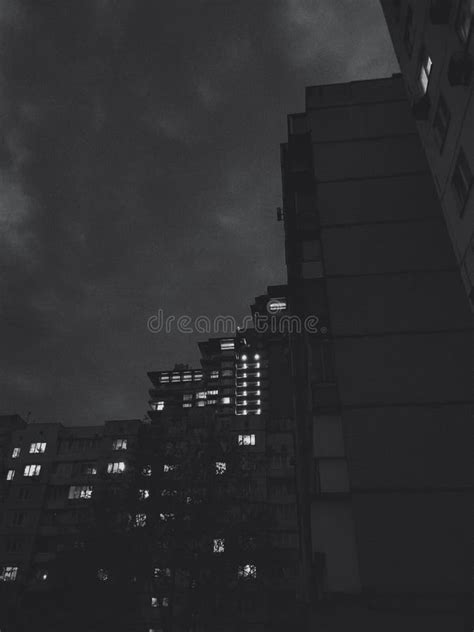 Black And White Photography Night Evening Lights Buildings Grey Sky