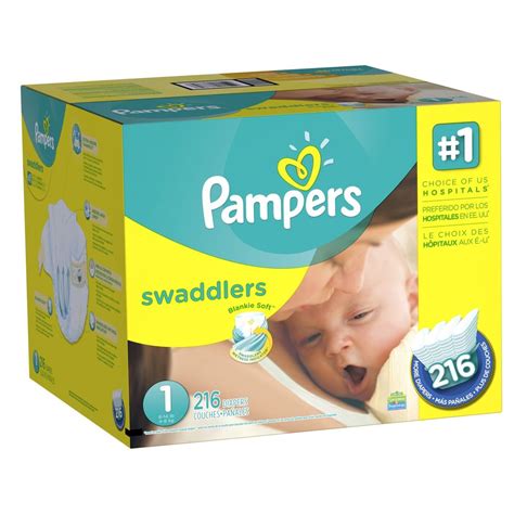 Pampers Swaddlers Diapers Size 1 Economy Pack Plus 216 Count Packaging