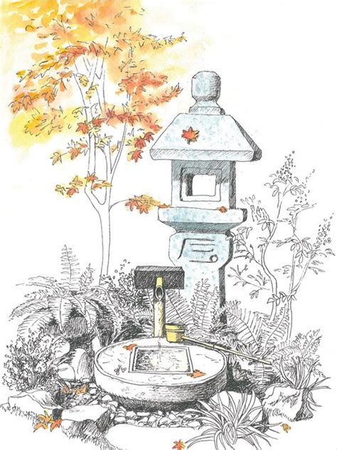 Japanese Garden Original Art Work Sketch For Gardener Etsy