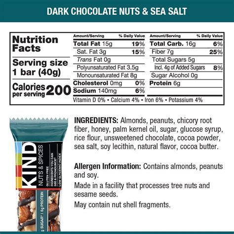 Kind Dark Chocolate Sea Salt Nutrition Nutrition Pics