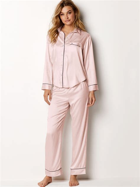 victoria s secret afterhours satin schlafanzug set kult streifen pink xs s m l ebay
