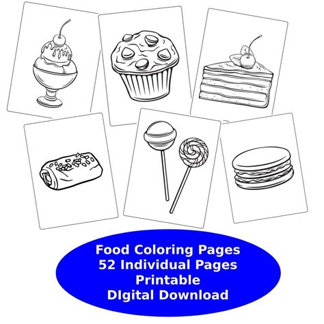 Printable Kids Food Coloring Pages Digital Download 52 Individual