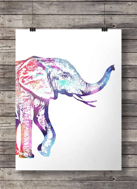 Elephant Watercolor Rainbow Elephant Printable Wall Art Etsy