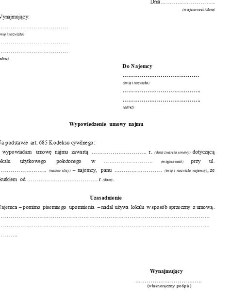 pół kwarty śnieg rocznica wypowiedzenie umowy najmu przez najemcę