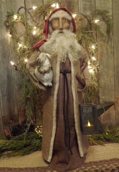 Primitive Old World Santa With Lamb Doll Tdipt Ebay Primitive