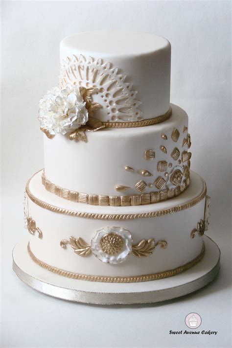 Ivory And Gold Wedding Cake