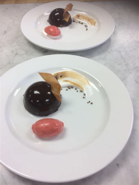 Getting the hang of plated desserts! A chocolate mousse dome with ...