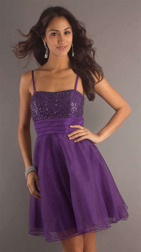 Short Purple Dama Dress Spaghetti Strap A Line Skirt Glitter Short