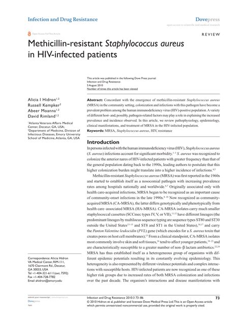 Pdf Methicillin Resistant Staphylococcus Aureus In Hiv Infected Patients